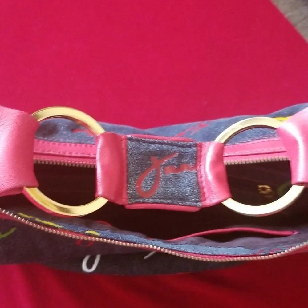 Junior Drake denim/red leather hobo bag, nwot